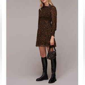 WHISTLES Classic Leopard Shirred Dress NWT